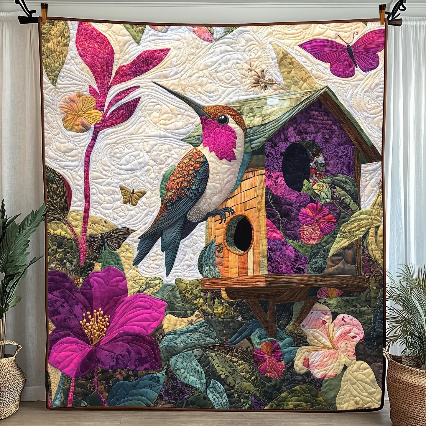Hummingbird Haven Quilted Blanket Cute Cozy BlanketBest Hummingbird Lover Gifts For Him