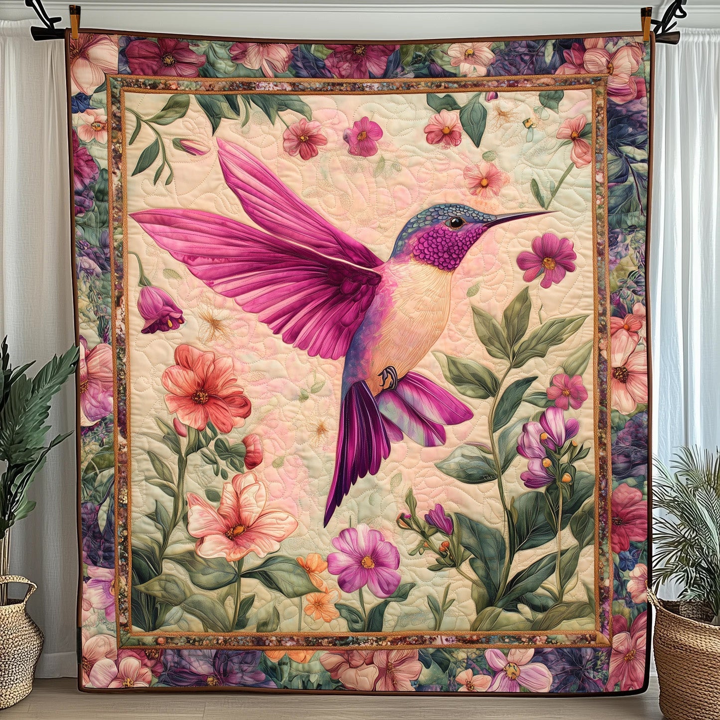 Hummingbird Haven Quilted Blanket Cute Cozy BlanketBest Hummingbird Related Gifts