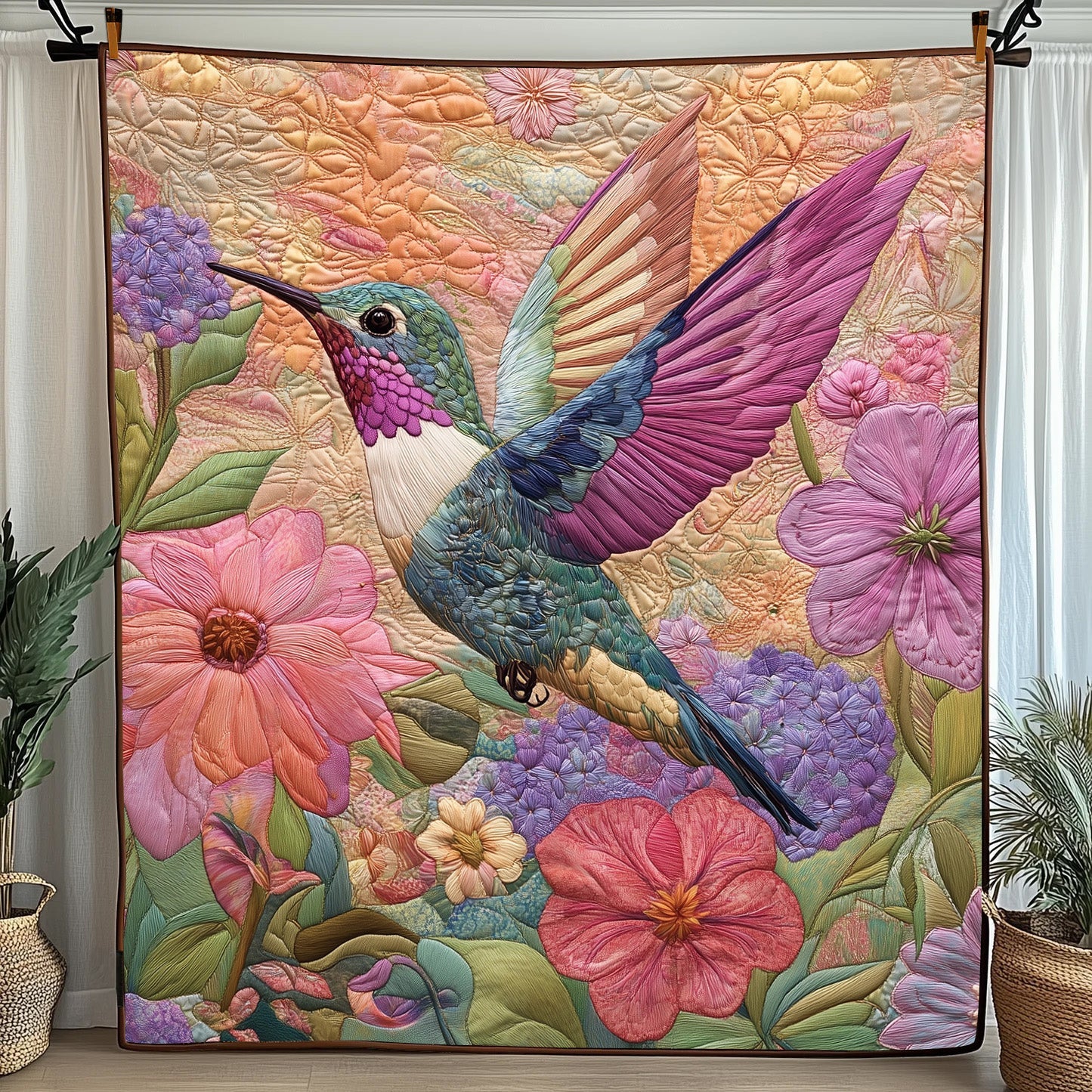 Hummingbird Haven Quilted Blanket Cute Cozy BlanketCool Gifts For Hummingbird Lovers