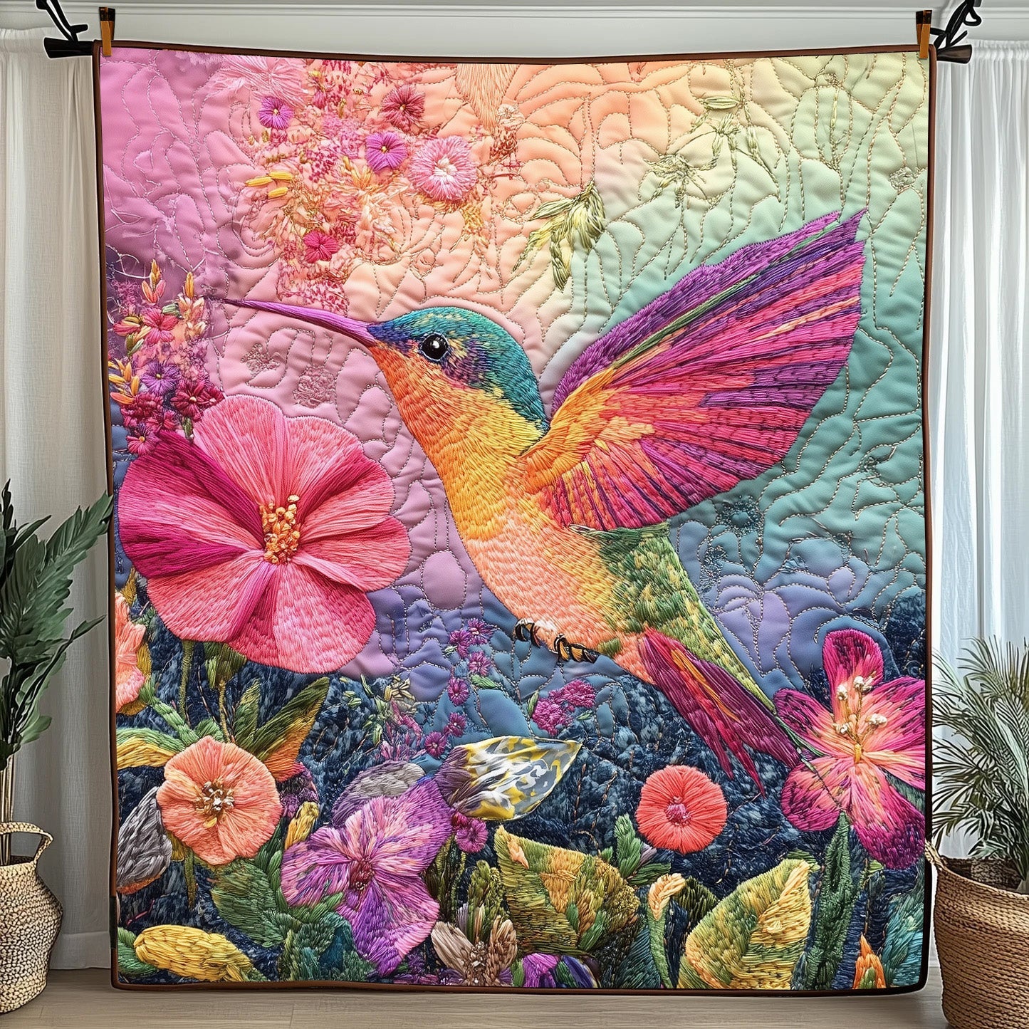 Hummingbird Haven Quilted Blanket Cute Cozy BlanketHummingbird Gifts For Ladies