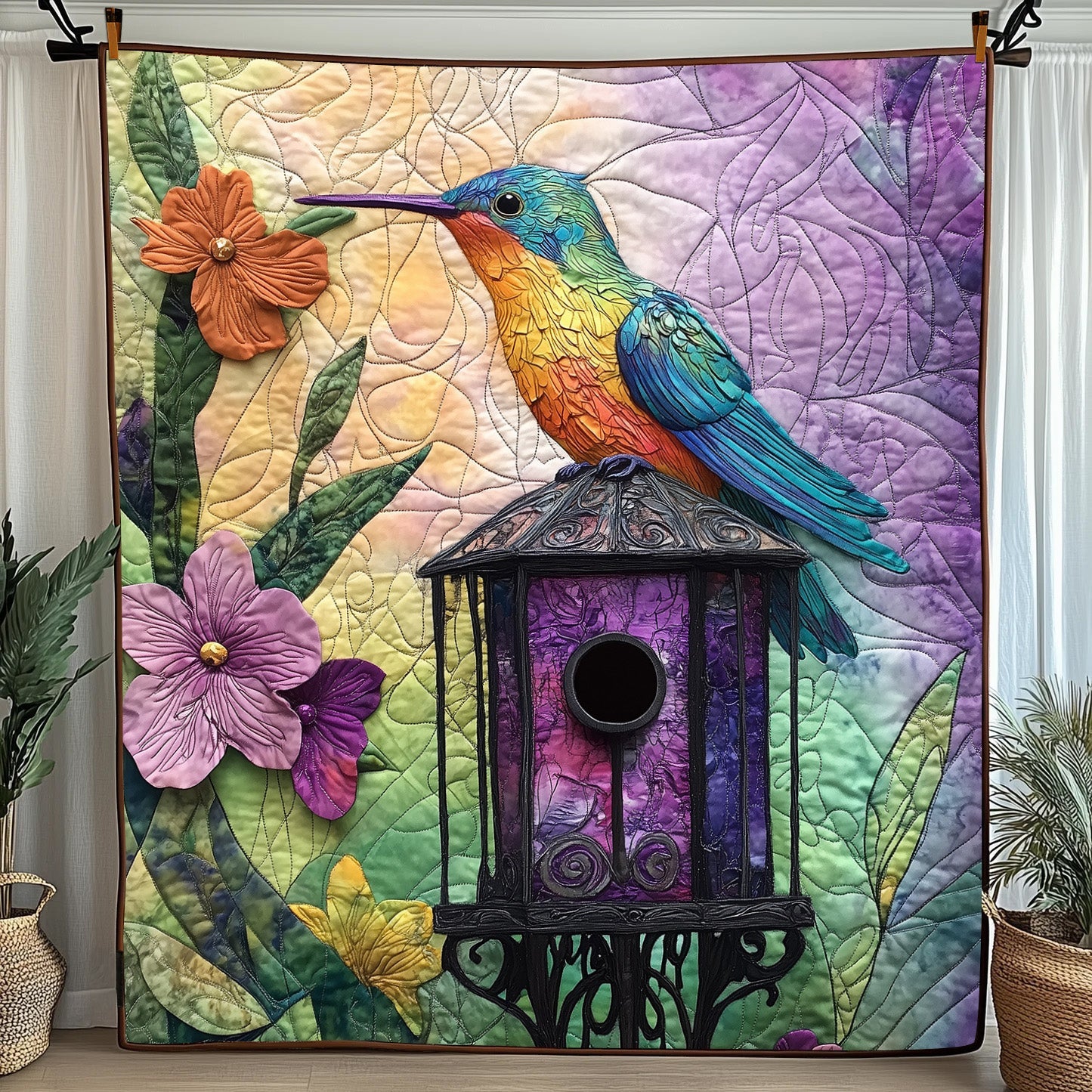 Hummingbird Haven Quilted Blanket Cute Cozy BlanketHummingbird Gifts For Mom Grandma