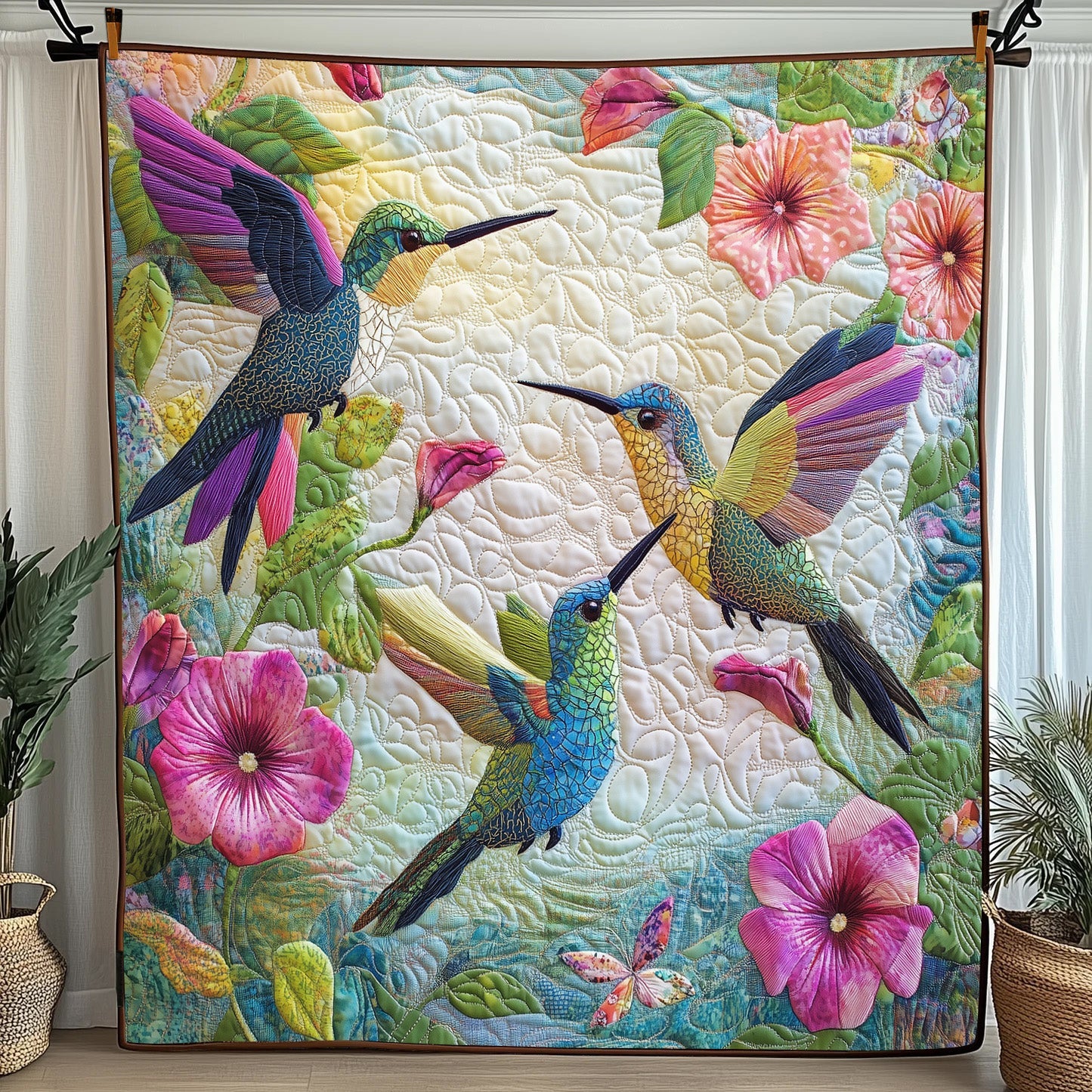 Hummingbird Haven Quilted Blanket Cute Cozy BlanketHummingbird Gifts For Sisters