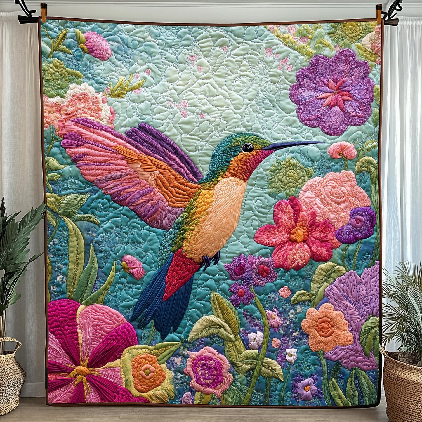 Hummingbird Haven Quilted Blanket Cute Cozy BlanketHummingbird Themed Birthday Gifts