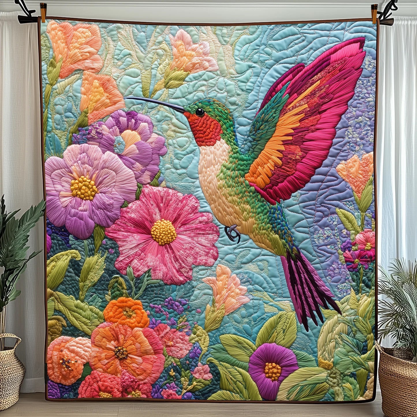 Hummingbird Haven Quilted Blanket Cute Cozy BlanketHummingbird Themed Gift Items