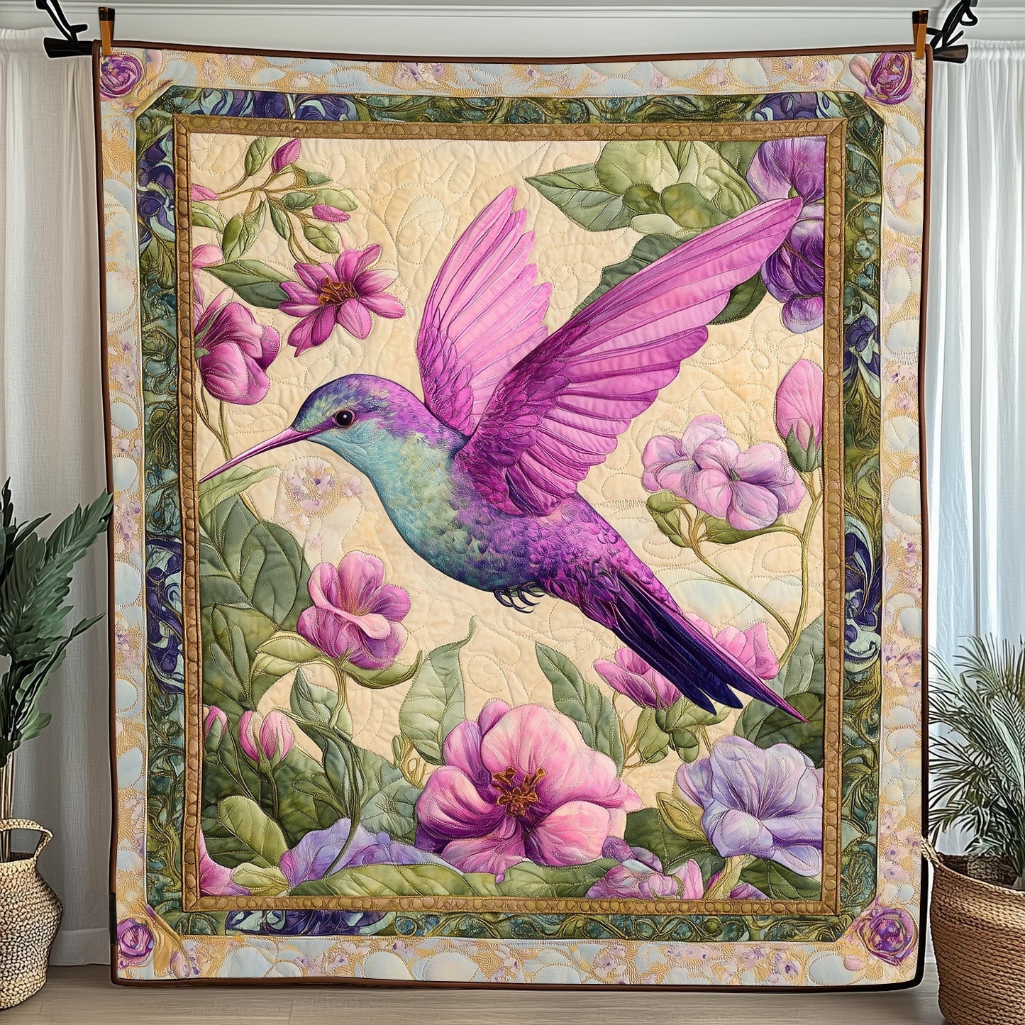 Hummingbird Haven Quilted Blanket Cute Cozy BlanketNovelty Hummingbird Gifts For Her