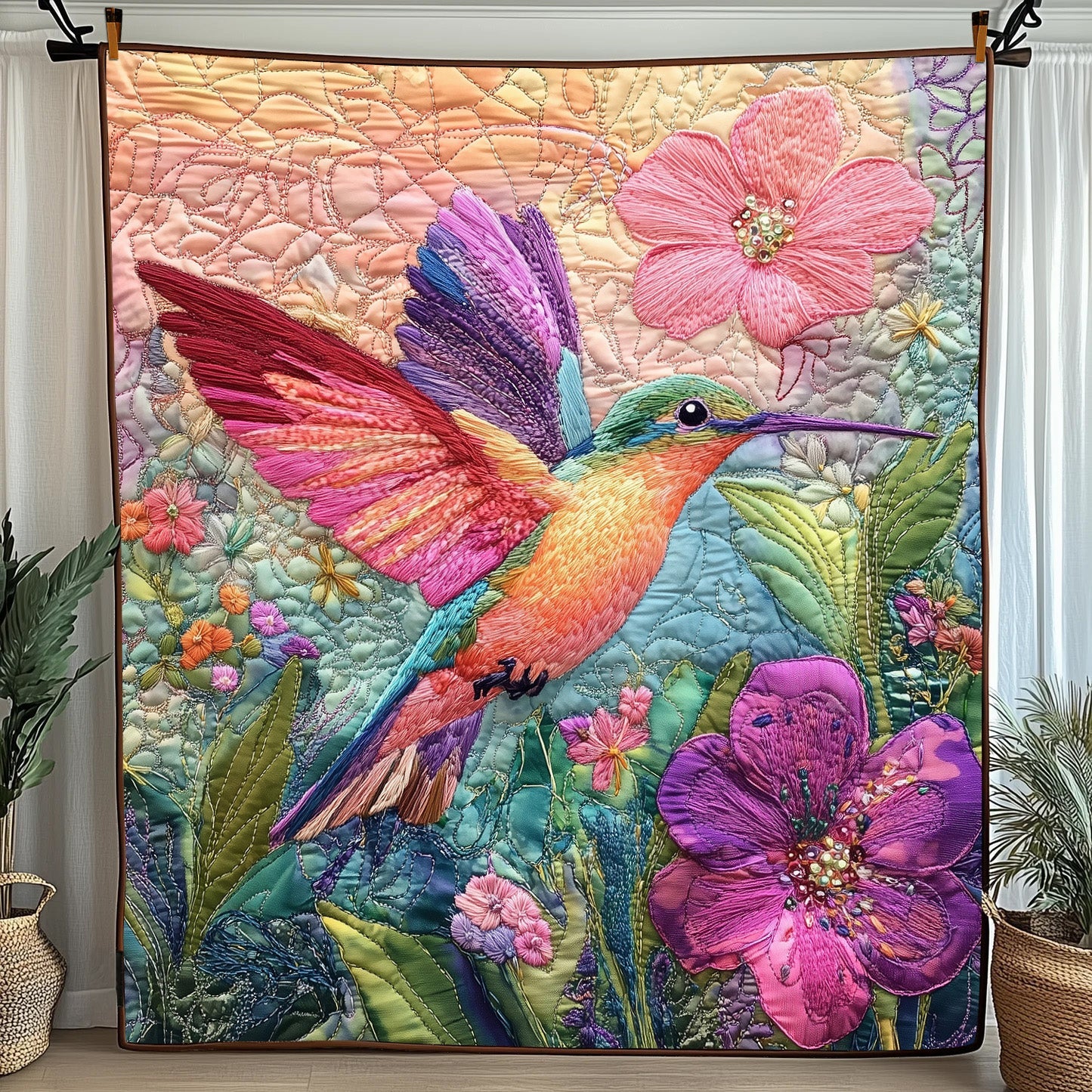 Hummingbird Haven Quilted Blanket Cute Cozy BlanketNovelty Hummingbird Presents