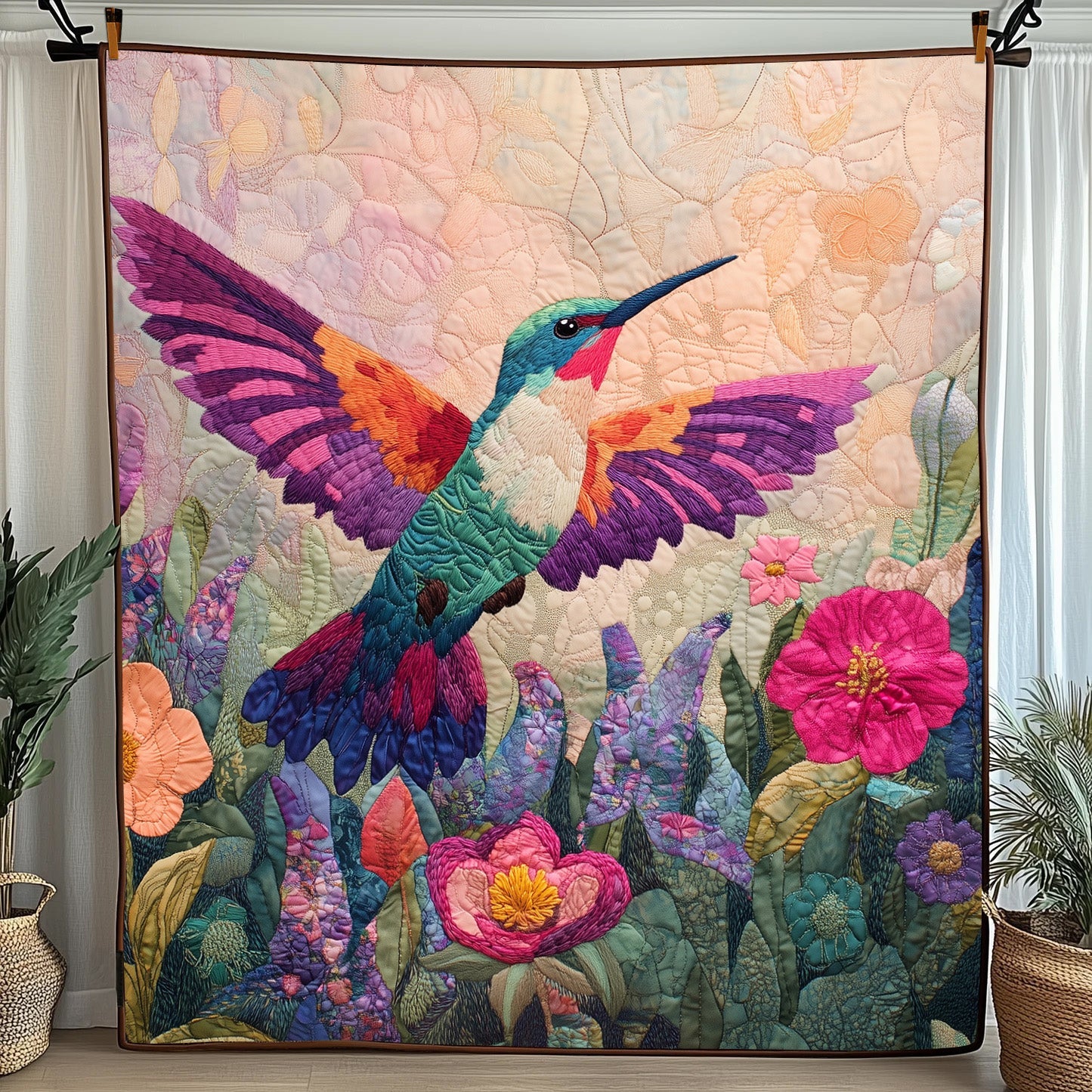 Hummingbird Haven Quilted Blanket Cute Cozy BlanketUnusual Hummingbird Gifts