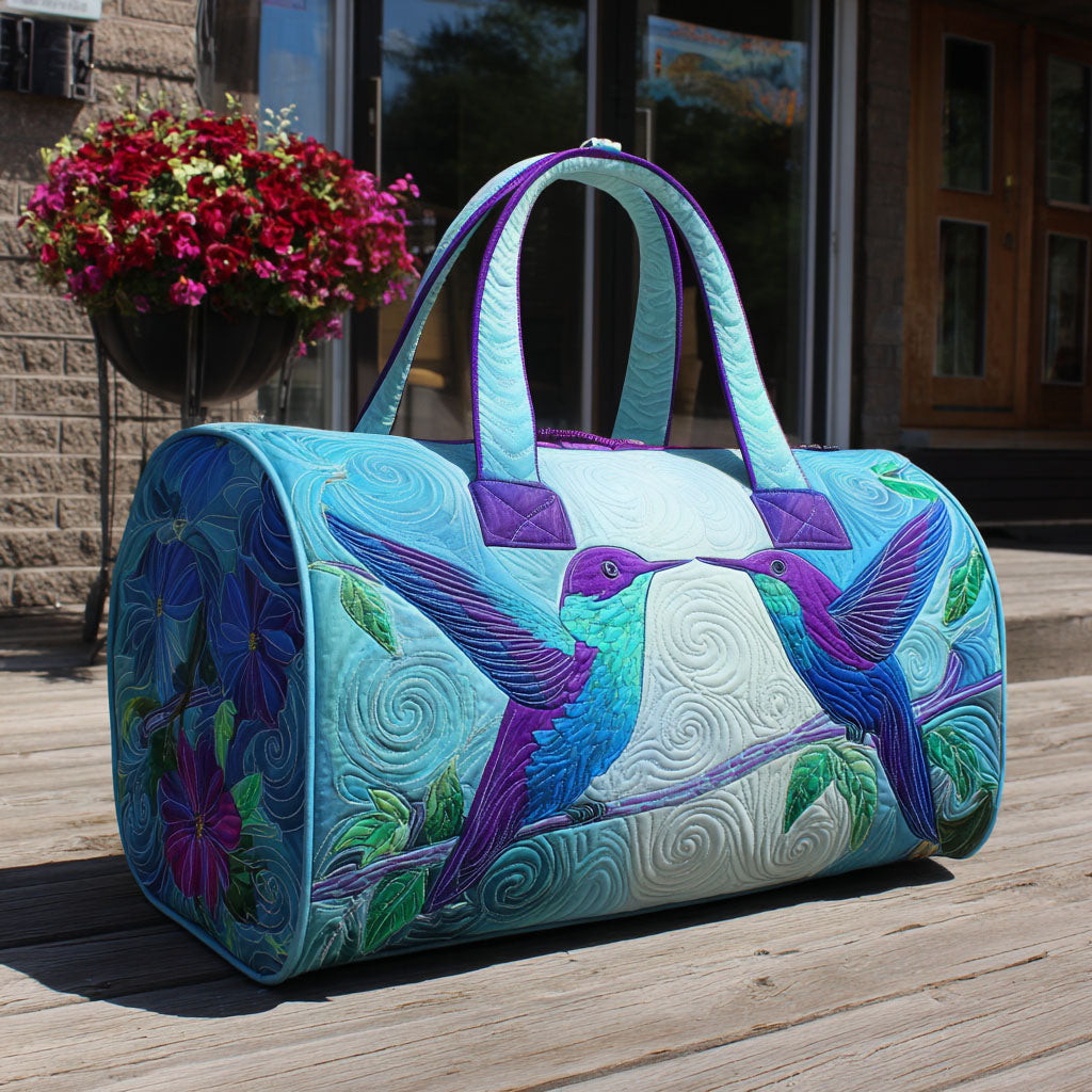 Hummingbird Haven Quilted Duffle Bag Bird Floral Travel Bag Best Gift For Bird Lovers Camping Outdoor