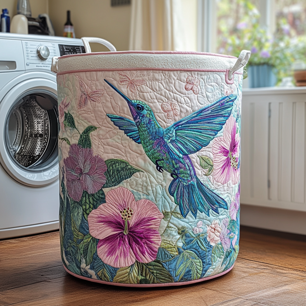 Hummingbird Haven Quilted Laundry Basket Merch For Family