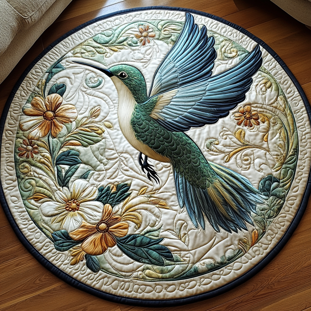 Hummingbird Haven Quilted Round Mat Front Door Decor Gifts For Hummingbird Watchers