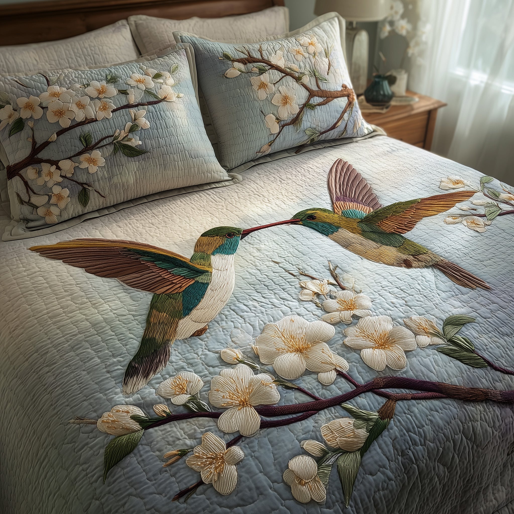 Hummingbird Heaven Quilted Bedding Set Duvet Cover Bedspread Best Gifts For Hummingbird Lovers