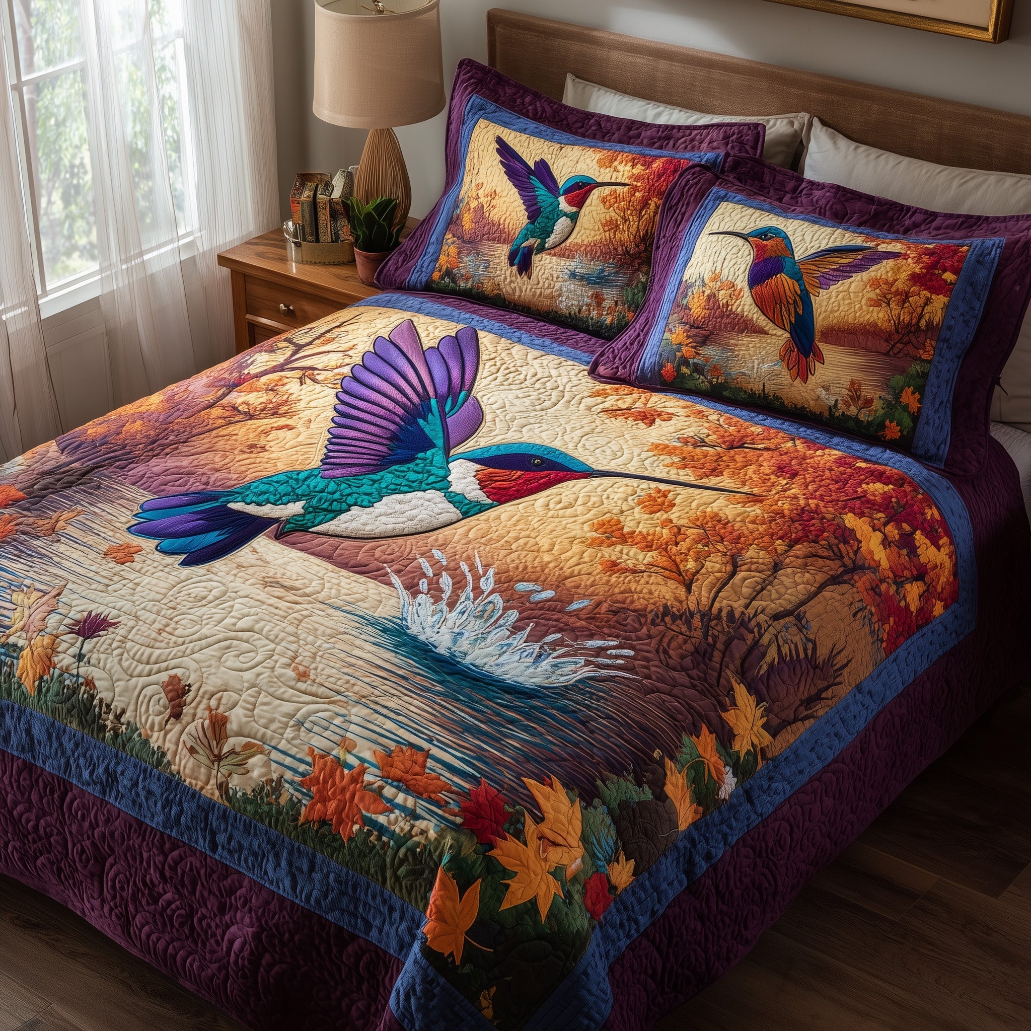 Hummingbird Heaven Quilted Bedding Set Duvet Cover Bedspread Gifts For Hummingbird Watchers