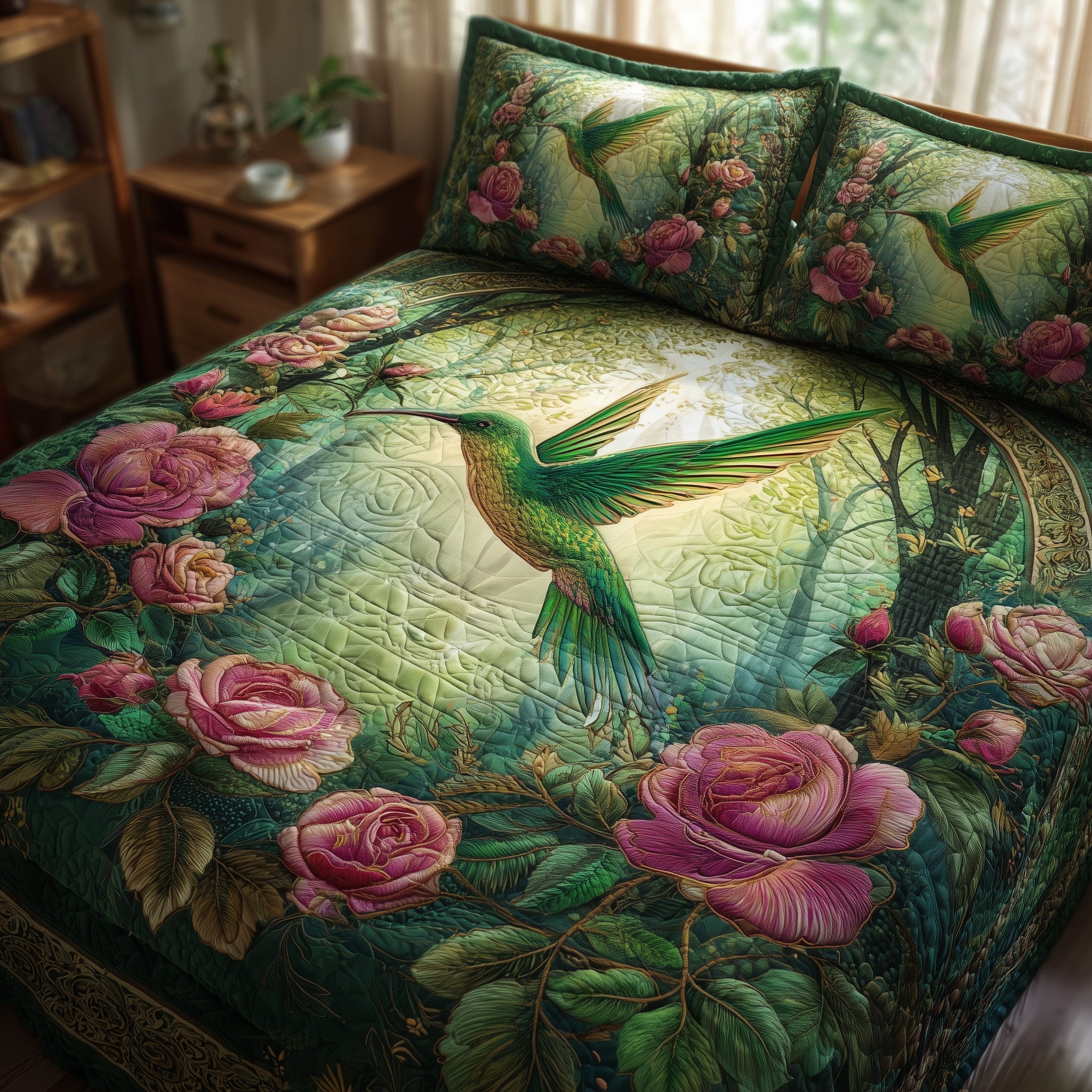 Hummingbird Heaven Quilted Bedding Set Duvet Cover Bedspread Hummingbird Feeder Gift
