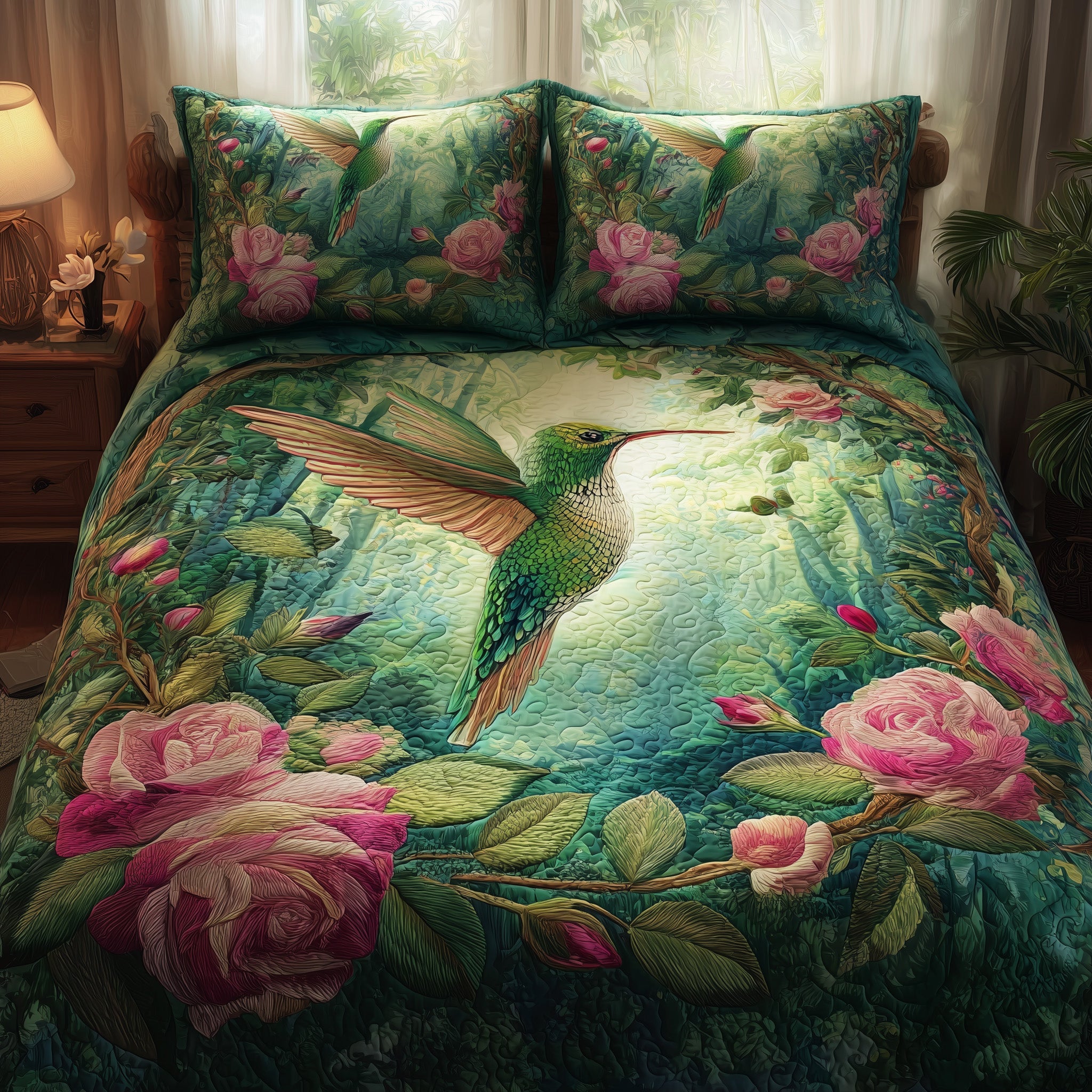 Hummingbird Heaven Quilted Bedding Set Housewarming Gift