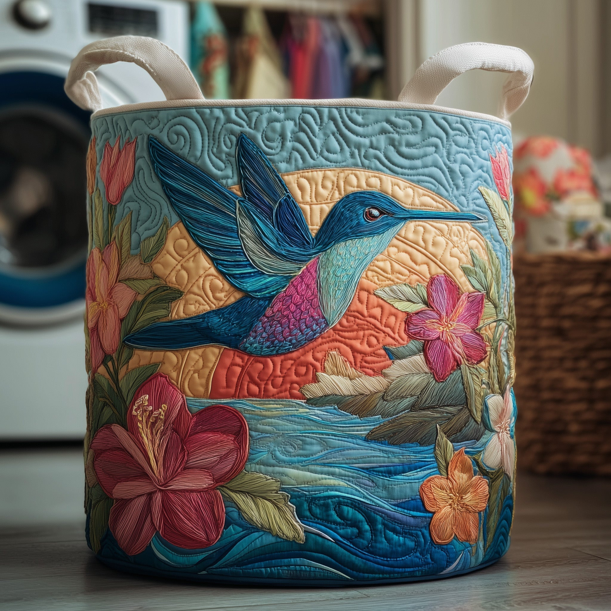 Hummingbird Heaven Quilted Laundry Basket Animal Graphic Laundry Room Decorations