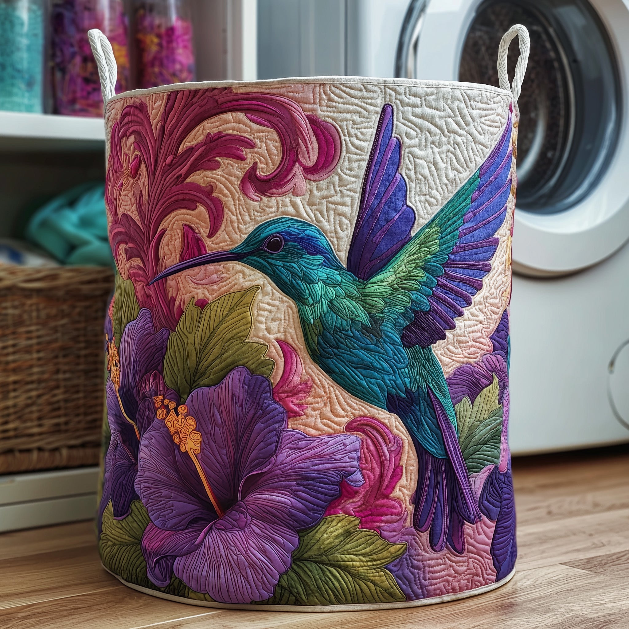 Hummingbird Heaven Quilted Laundry Basket Beautiful Flying Bird Present For Enthusiasts