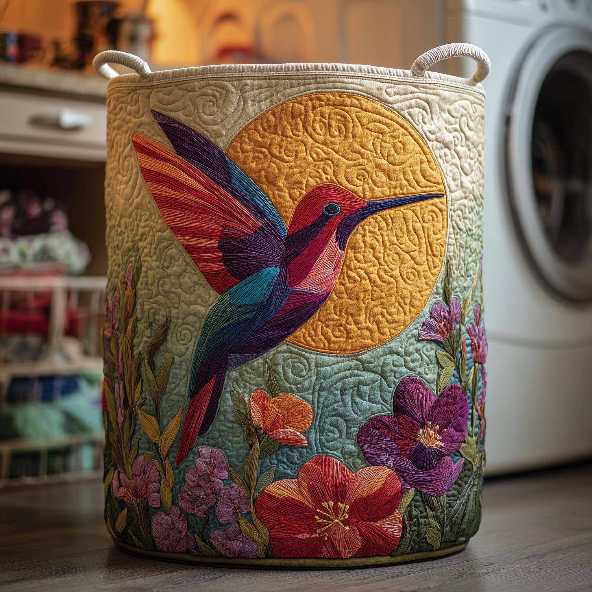 Hummingbird Heaven Quilted Laundry Basket Lovely Bird Present For Nature Fans