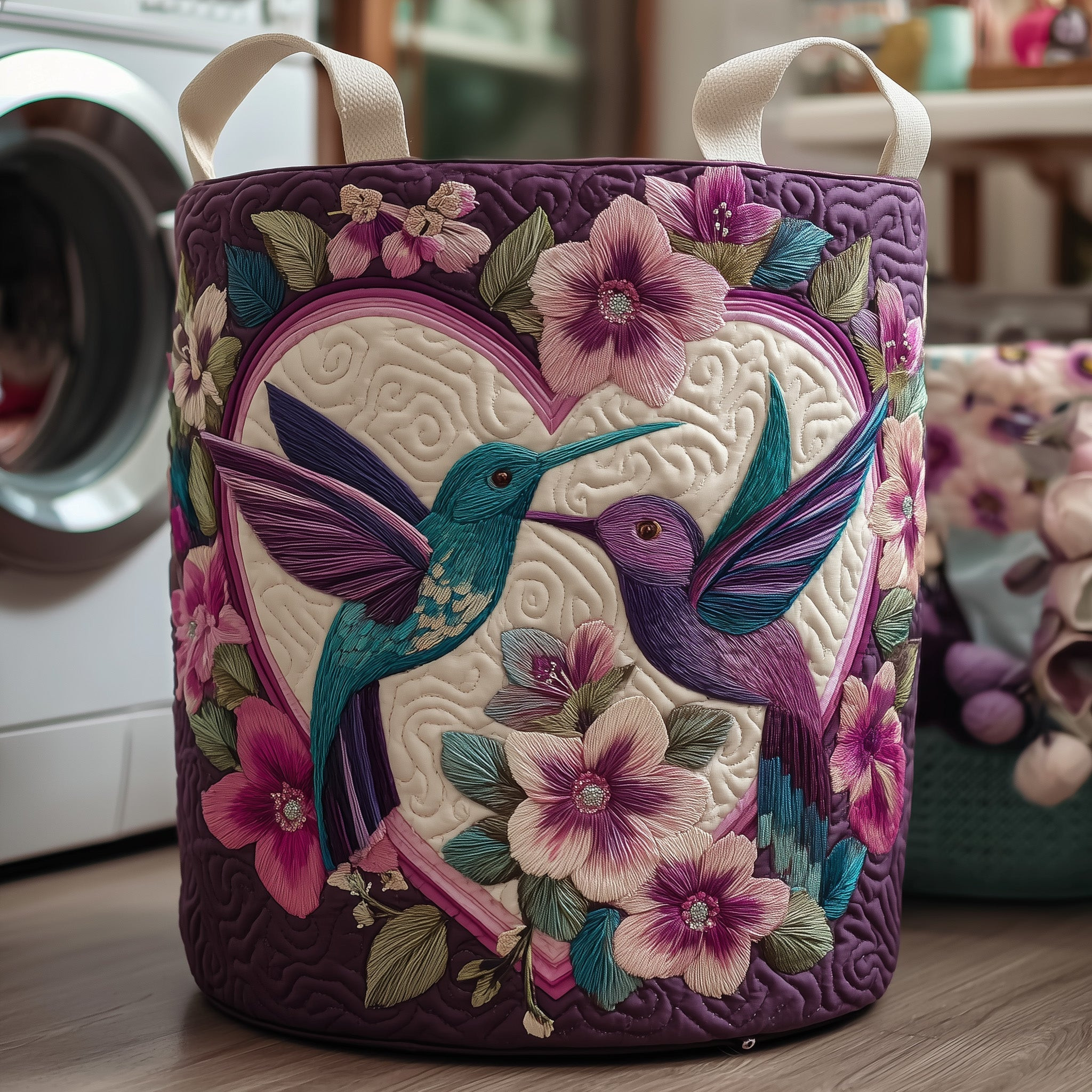 Hummingbird Heaven Quilted Laundry Basket Natural Home Decor Gifts For Bird Owners