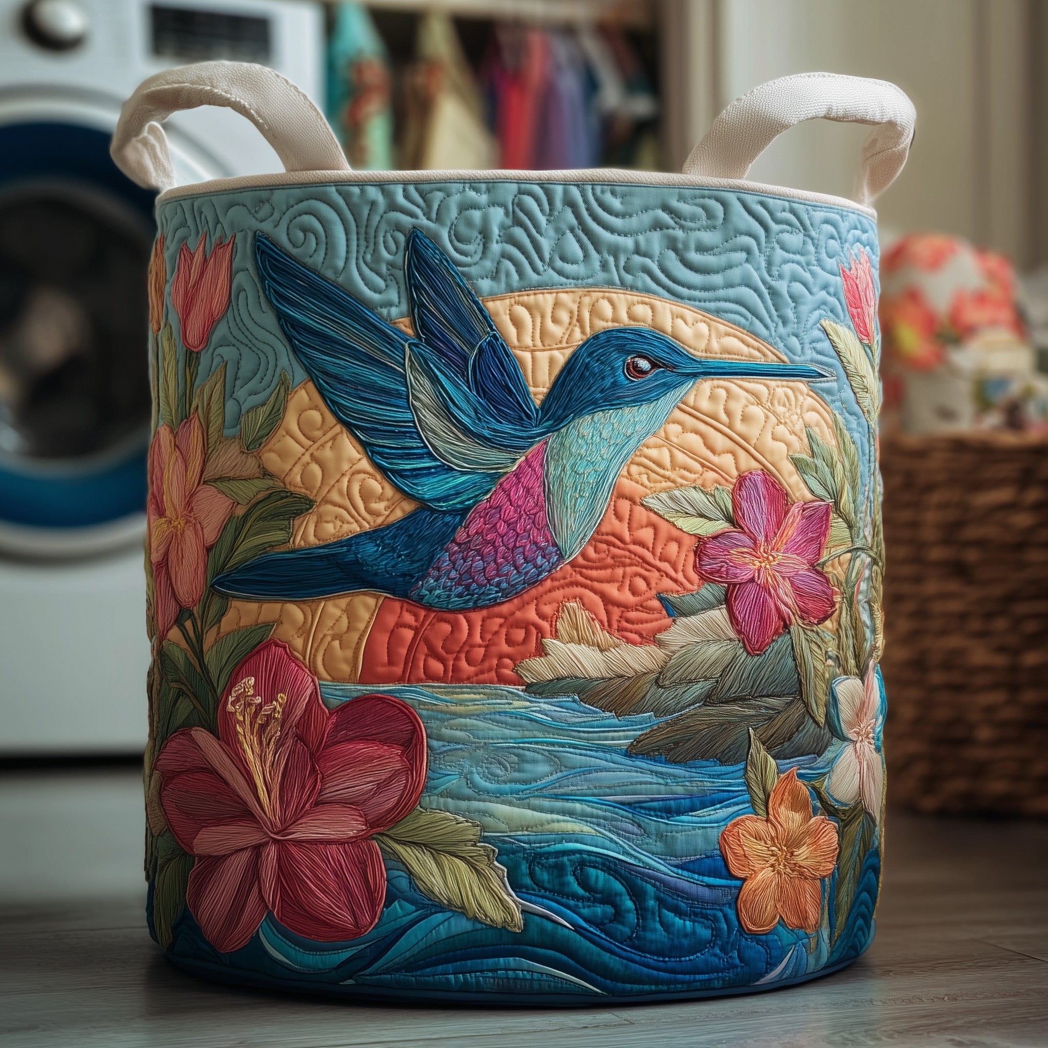 Hummingbird Heaven Quilted Laundry Basket Sunflower Gifts For Her