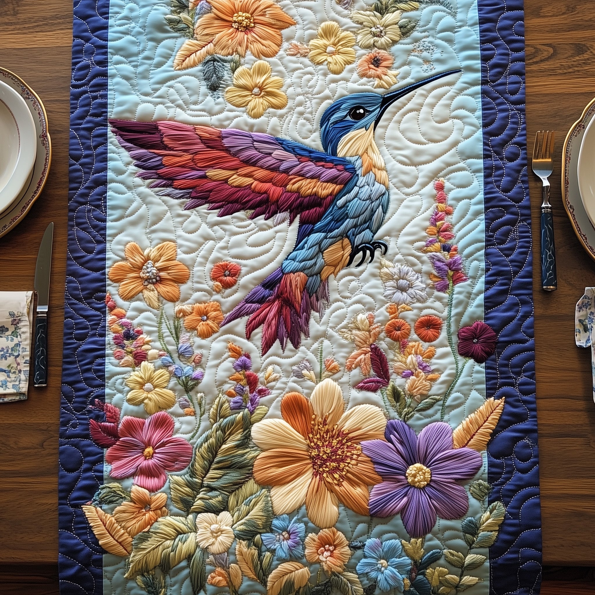 Hummingbird Heaven Quilted Table Runner Christmas Dining Room Table Runner