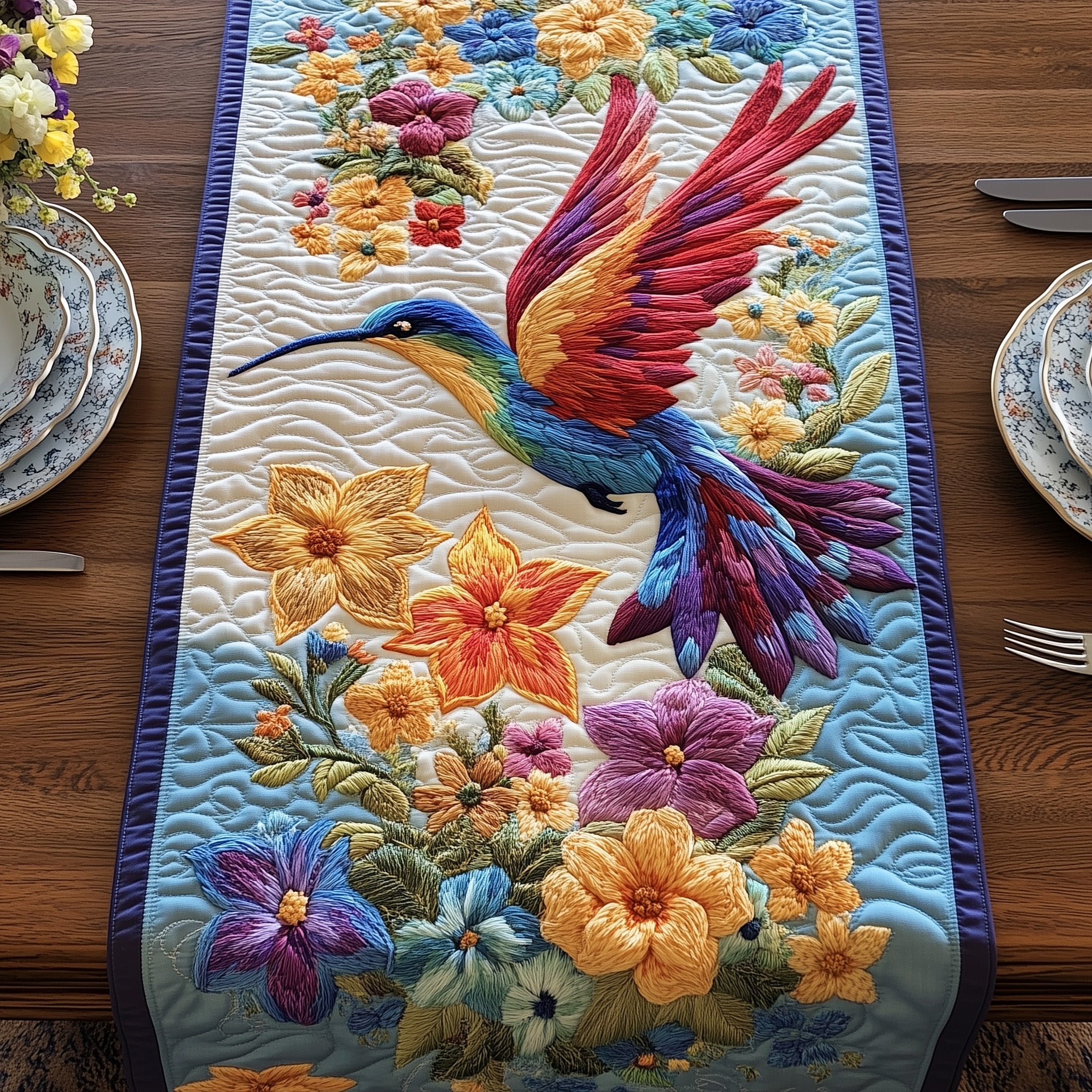 Hummingbird Heaven Quilted Table Runner Christmas Table Runner for Family Meals