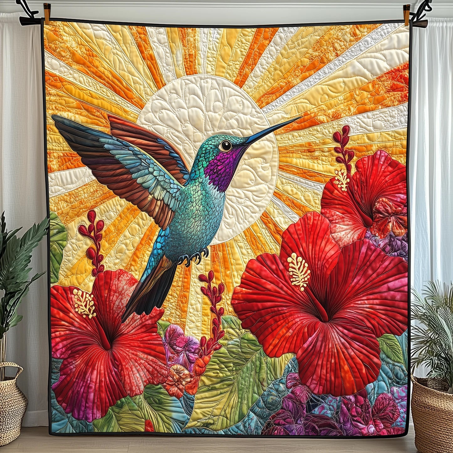 Hummingbird Hibicus Quilted Blanket Cute Cozy BlanketThe Hummingbird Gift Ideas