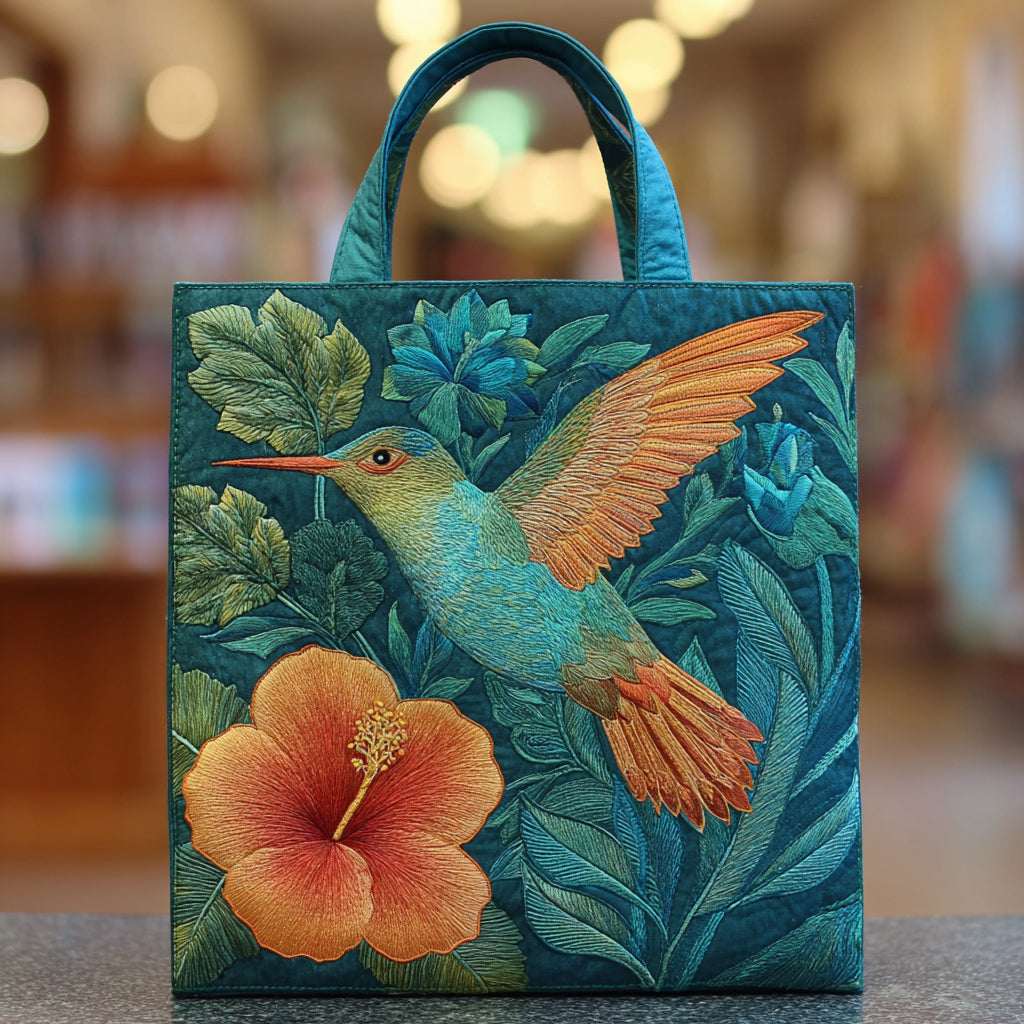 Hummingbird Hibiscus Quilted Tote Bag Gifts For Hummingbird Lovers