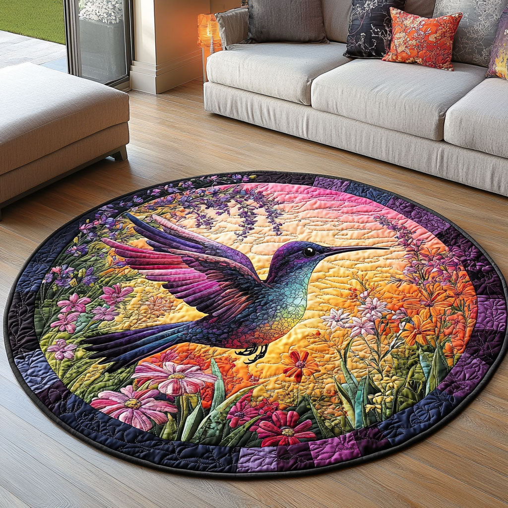 Hummingbird Hues Quilted Round Mat Home Front Door Design Sunflower Gifts For Friends