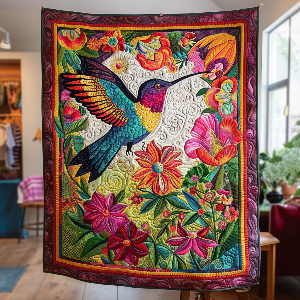 Hummingbird In Bloom Quilted Blanket Gifts For Hummingbird Lovers