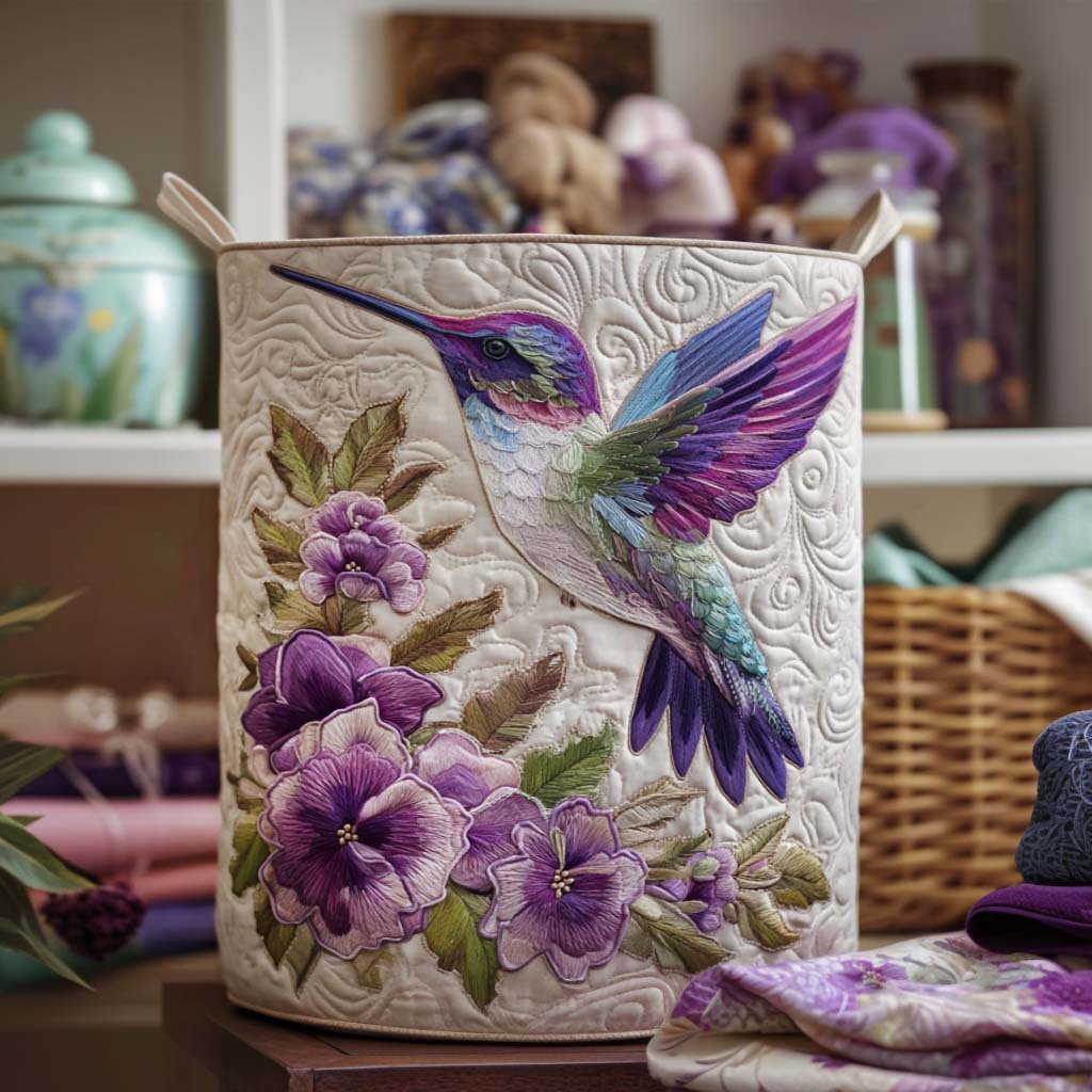 Hummingbird In Bloom Quilted Laundry Basket Winter Merch Essentials
