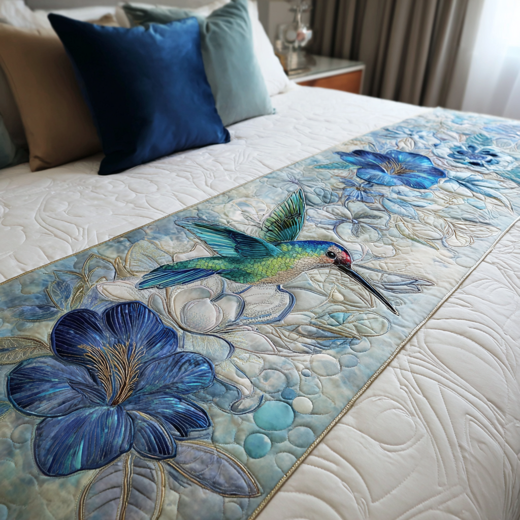 Hummingbird Joy Quilted Bed Runner Bed Room Decoration Hummingbird Gift Ideas