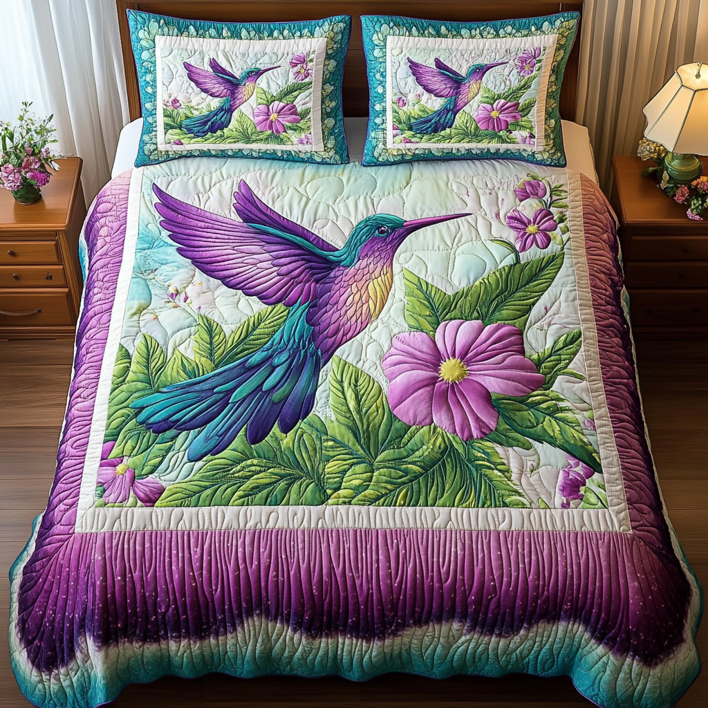 Hummingbird Joy Quilted Bedding Set Cute Room Decor Hummingbird Gifts For Her