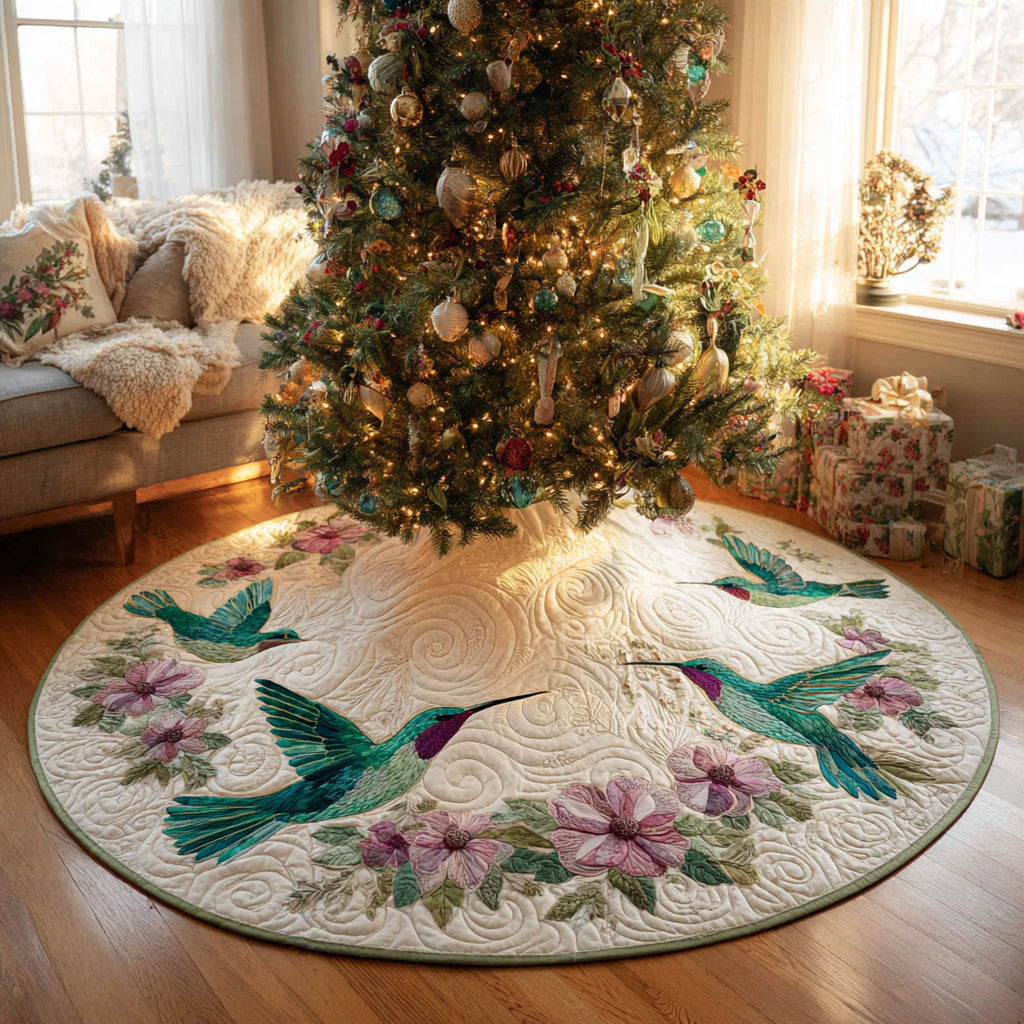 Hummingbird Lavender Breeze Christmas Quilted Tree Skirt Xmas Decor Christmas Gift For Her