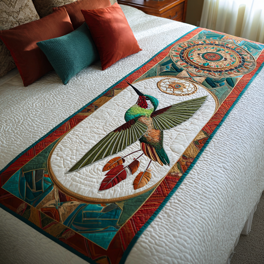 Hummingbird Light Quilted Bed Runner Bedroom Decor Unique Hummingbird Gifts