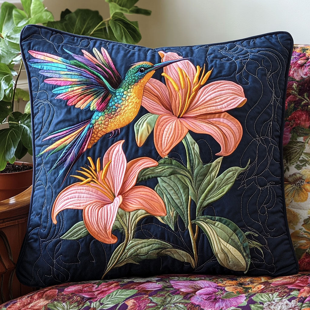 Hummingbird Lily Quilt Pillow Case Hypoallergenic Pillow Cover for Sensitive Skin