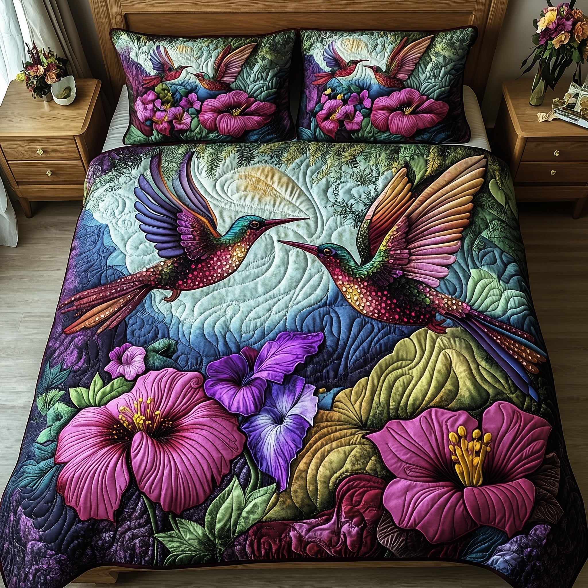 Hummingbird Love Quilted Bedding Set Duvet Cover Bed Sheet Unique Hummingbird Gifts