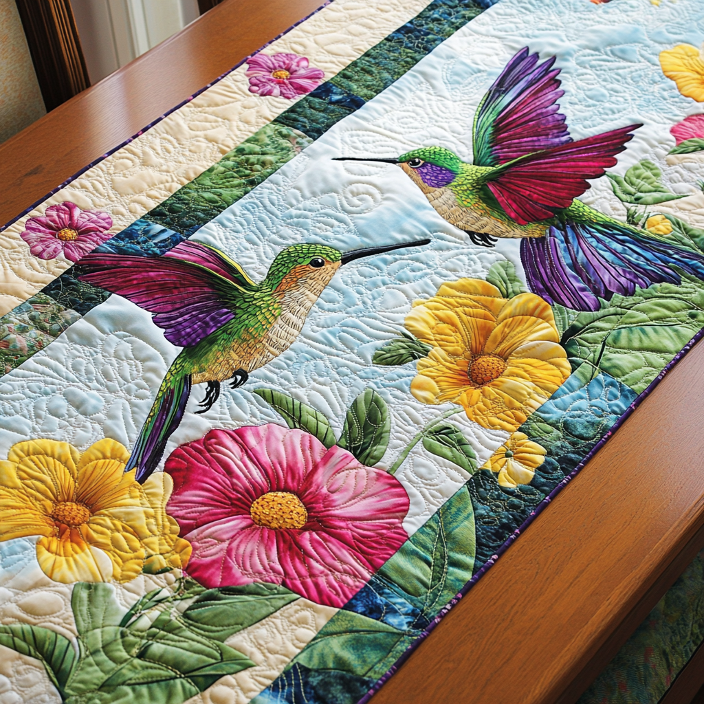 Hummingbird Magic Quilted Table Runner Dinner Table Decor Novelty Hummingbird Presents