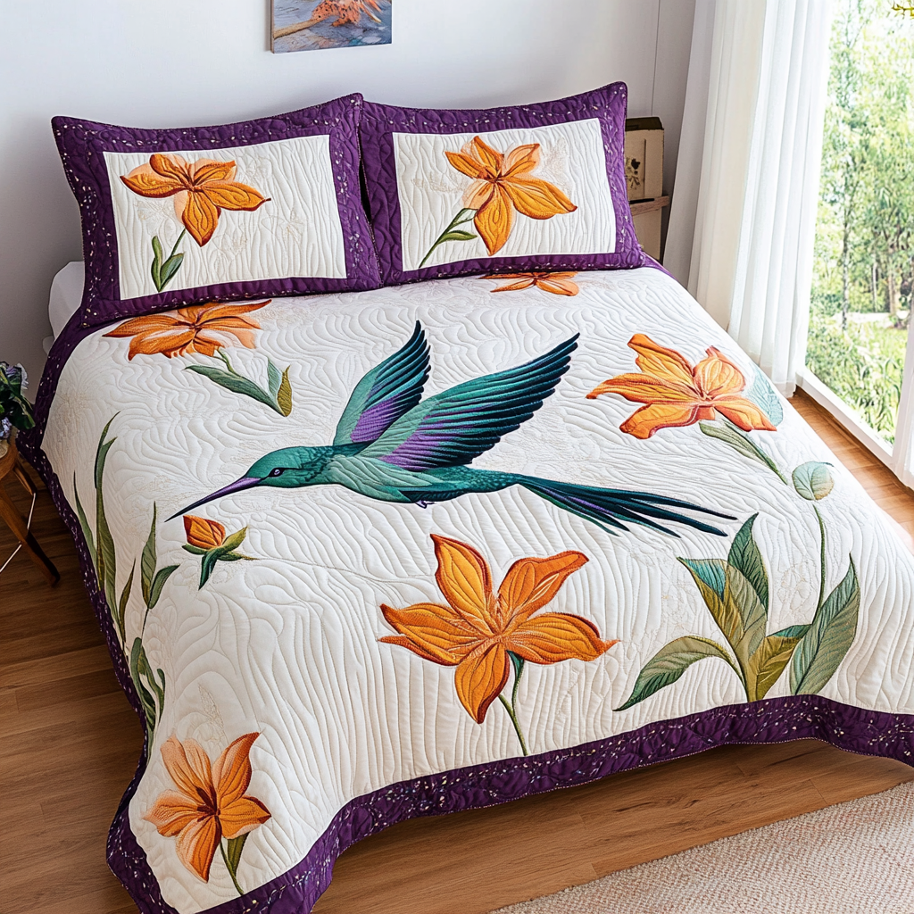 Hummingbird Melody Quilted Bedding Set Holiday Duvet Covers Hummingbird Gifts For Grandma