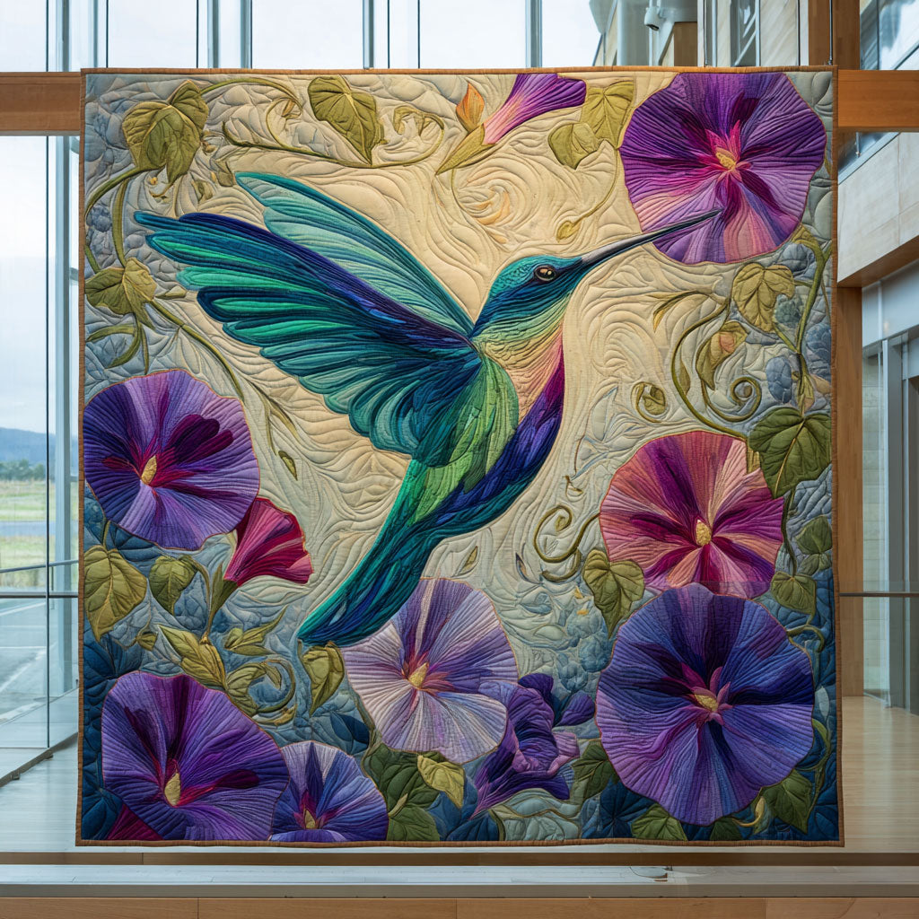 Hummingbird Morning Glory Quilt Luxury Quilt Blanket for Elegant Home Decor
