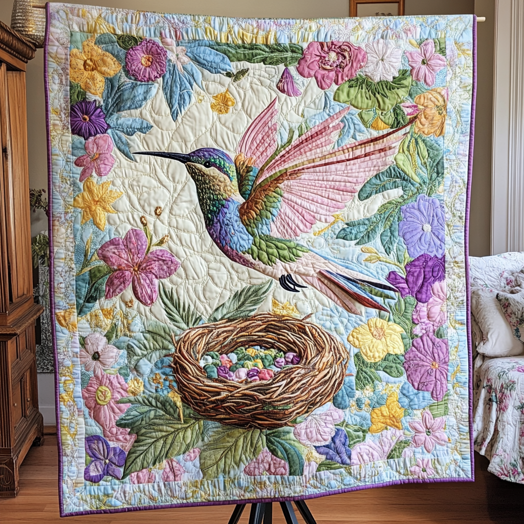 Hummingbird Nest Quilted Blanket Xmas Holiday Hummingbird Gifts For Ladies