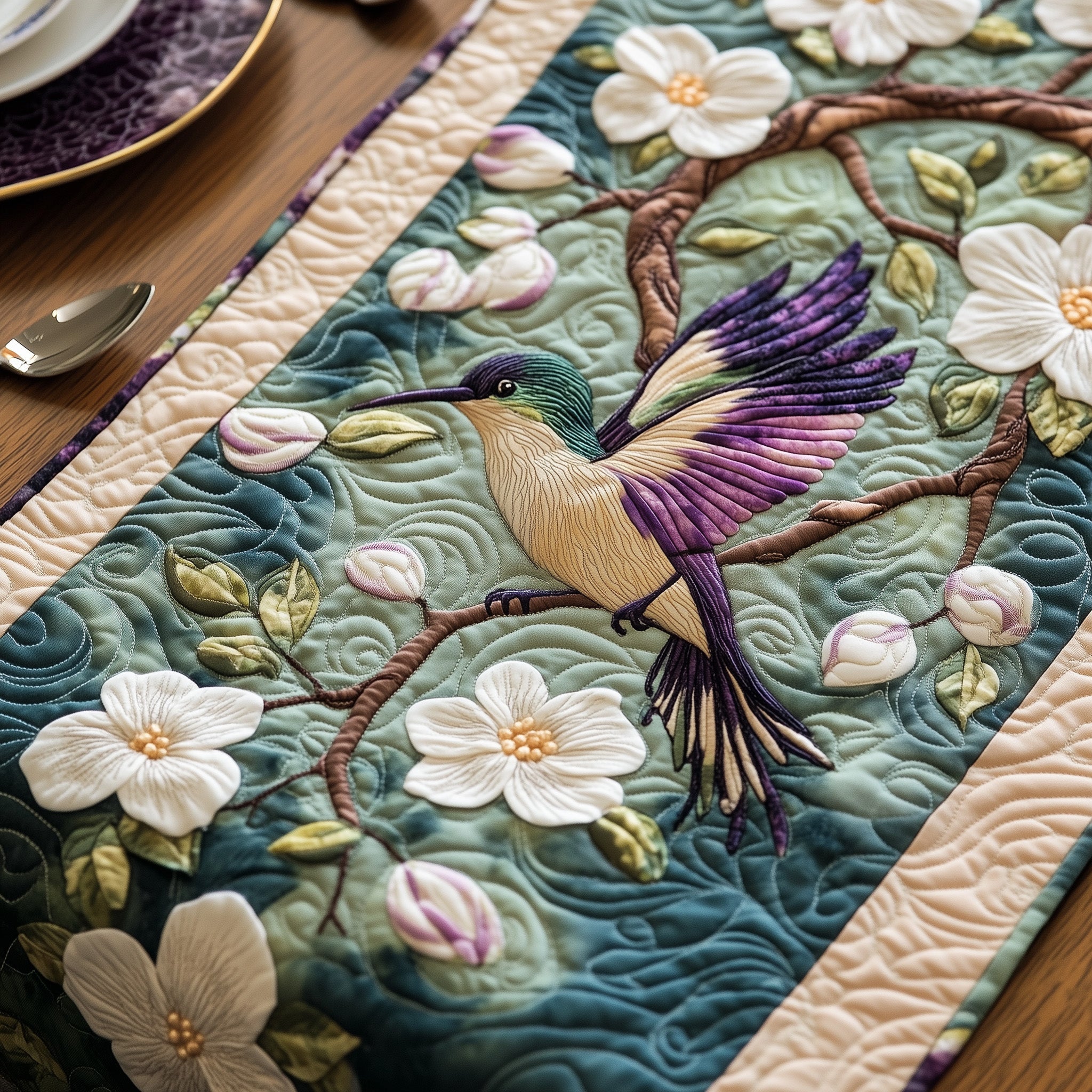 Hummingbird Paradise Quilted Table Runner Seasonal Table Runner for Holidays