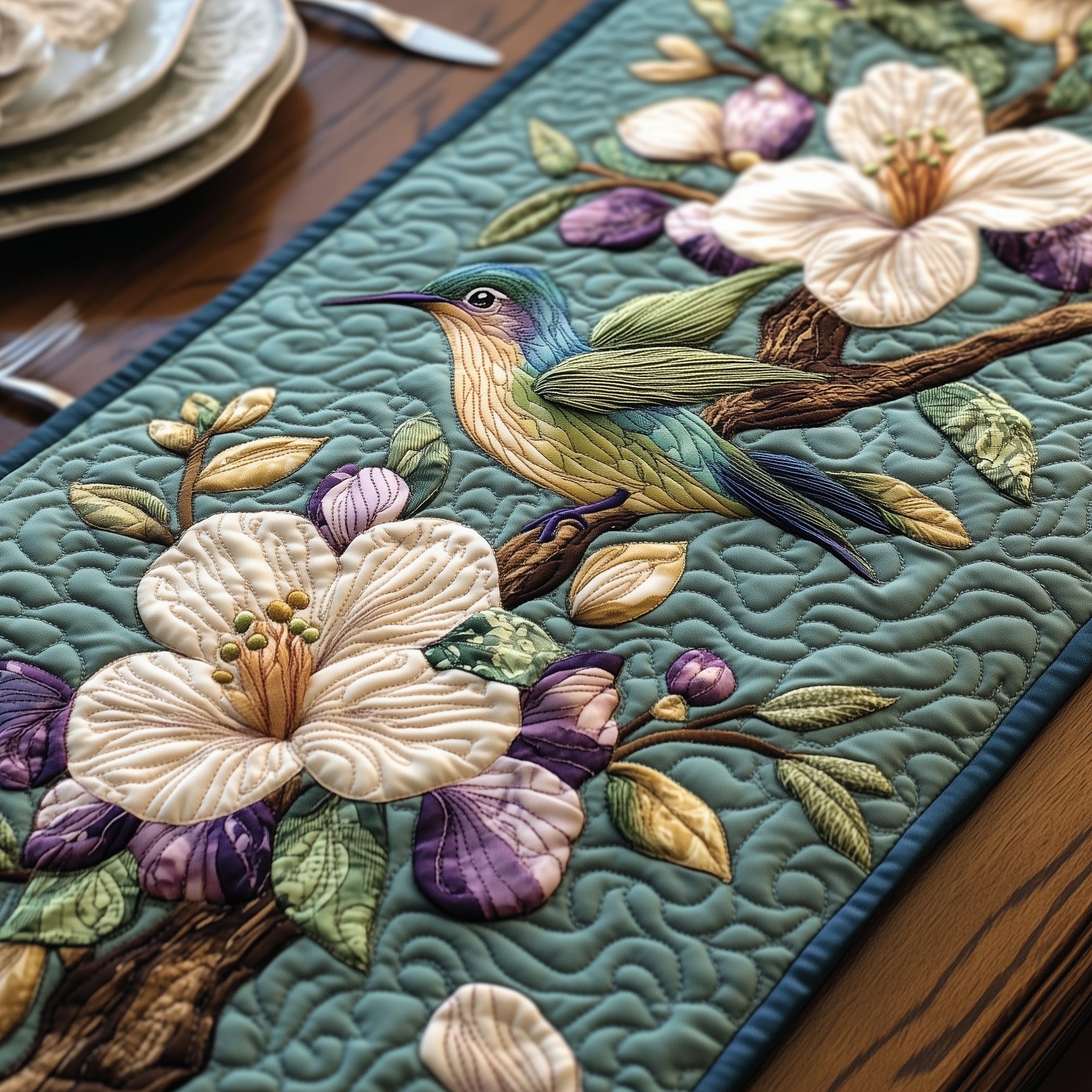 Hummingbird Paradise Quilted Table Runner Special Occasion Table Runner Gift
