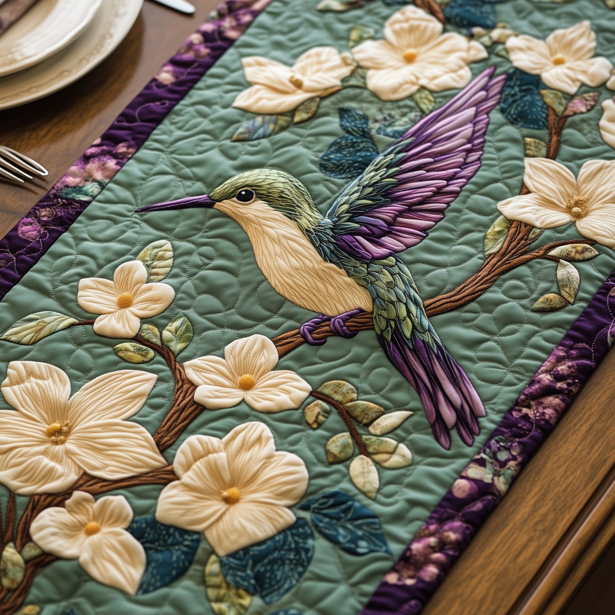 Hummingbird Paradise Quilted Table Runner Table Runner Gift for Holiday Season