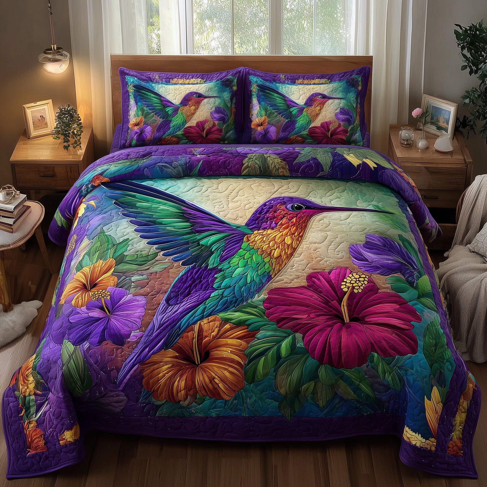 Hummingbird Quilted Bedding Set All-Season