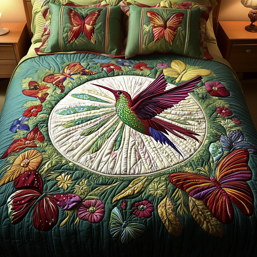 Hummingbird Quilted Bedding Set Holiday Season Duvet Cover Set Gifts For Hummingbird Watchers