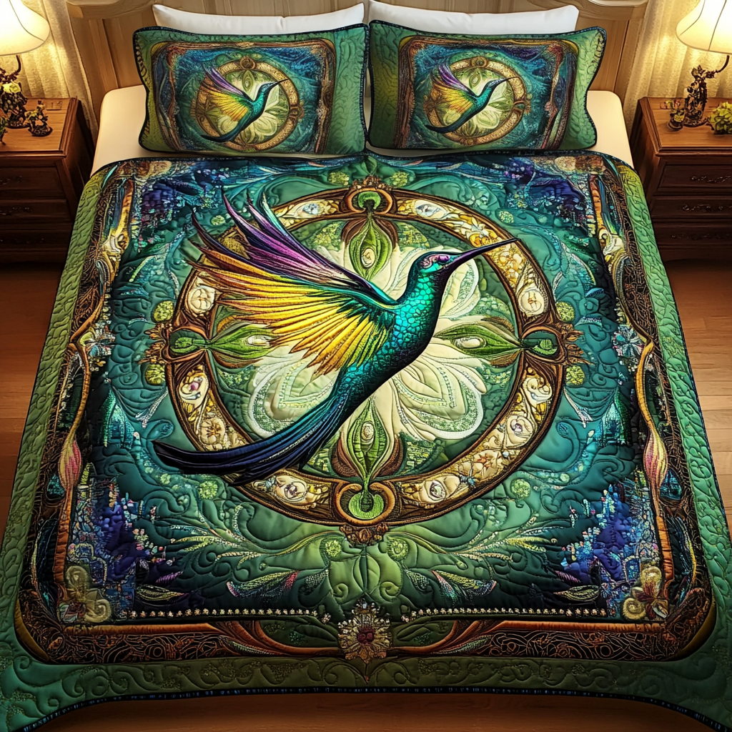 Hummingbird Quilted Bedding Set Holiday Season Duvet Cover Set Gifts For Hummingbird Watchers