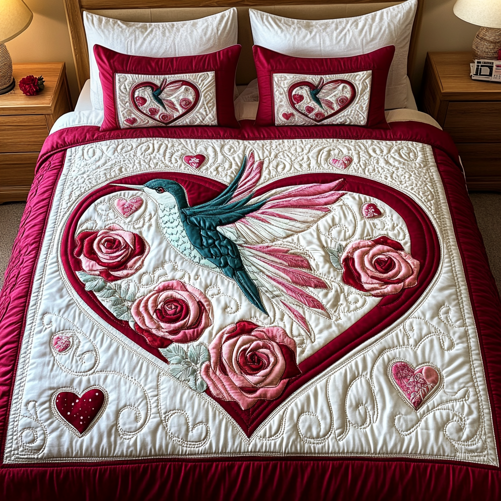 Hummingbird Quilted Bedding Set Holiday Season Duvet Cover Set Gifts For Hummingbird Watchers