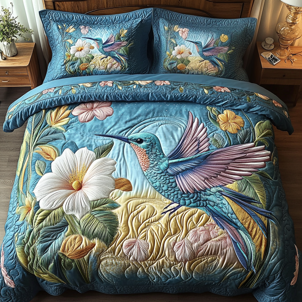 Hummingbird Quilted Bedding Set Holiday Season Duvet Cover Set Gifts For Hummingbird Watchers