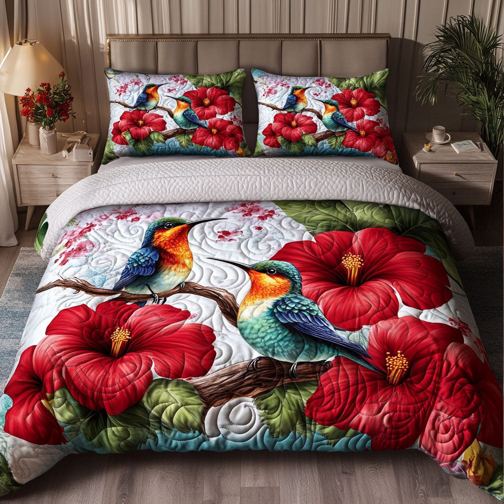 Hummingbird Quilted Bedding Set Xmas Holiday Duvet Cover Set Best Hummingbird Themed Gifts - Image 3