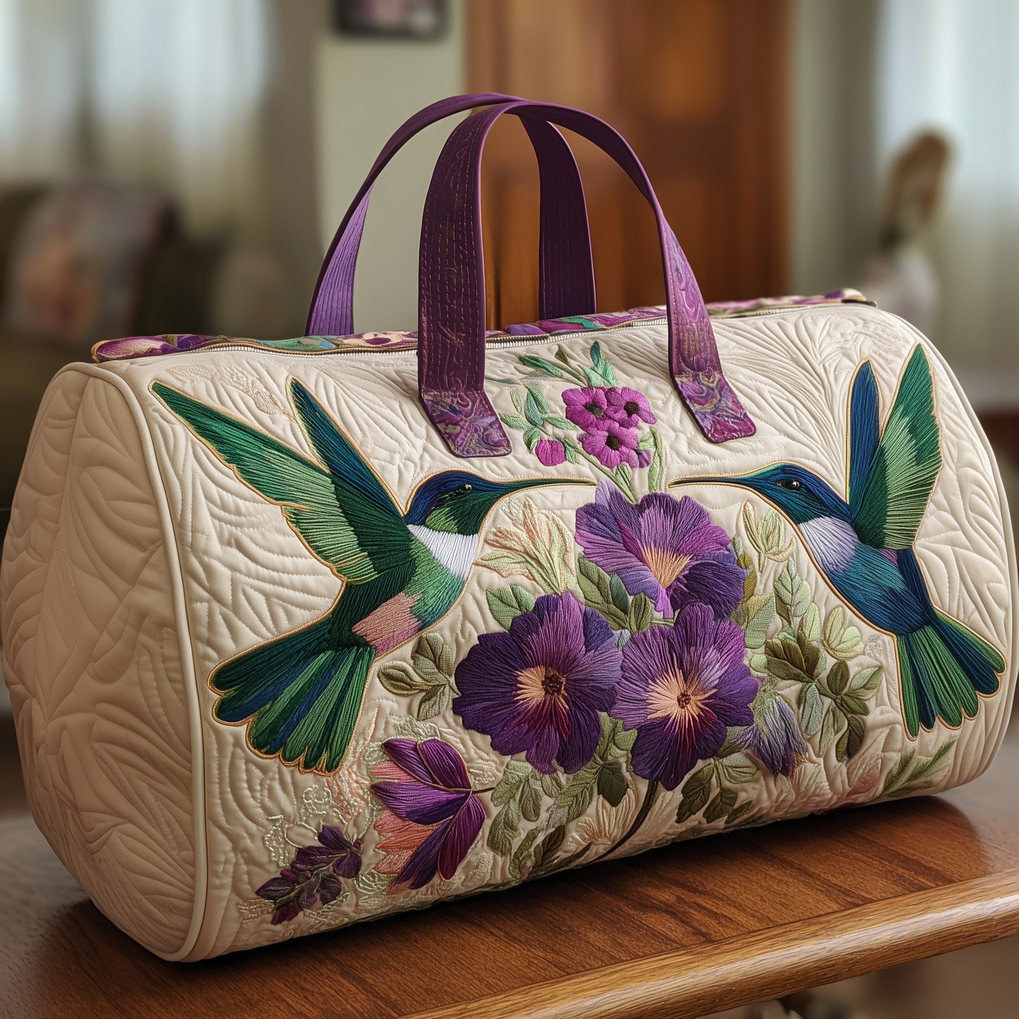 Hummingbird Quilted Duffle Bag For Office And Campus